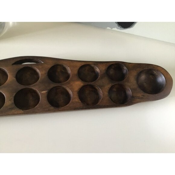 Vintage Hand-Carved Wooden African Mancala Game Board Carved Pits Natural Patina - Picture 6 of 12